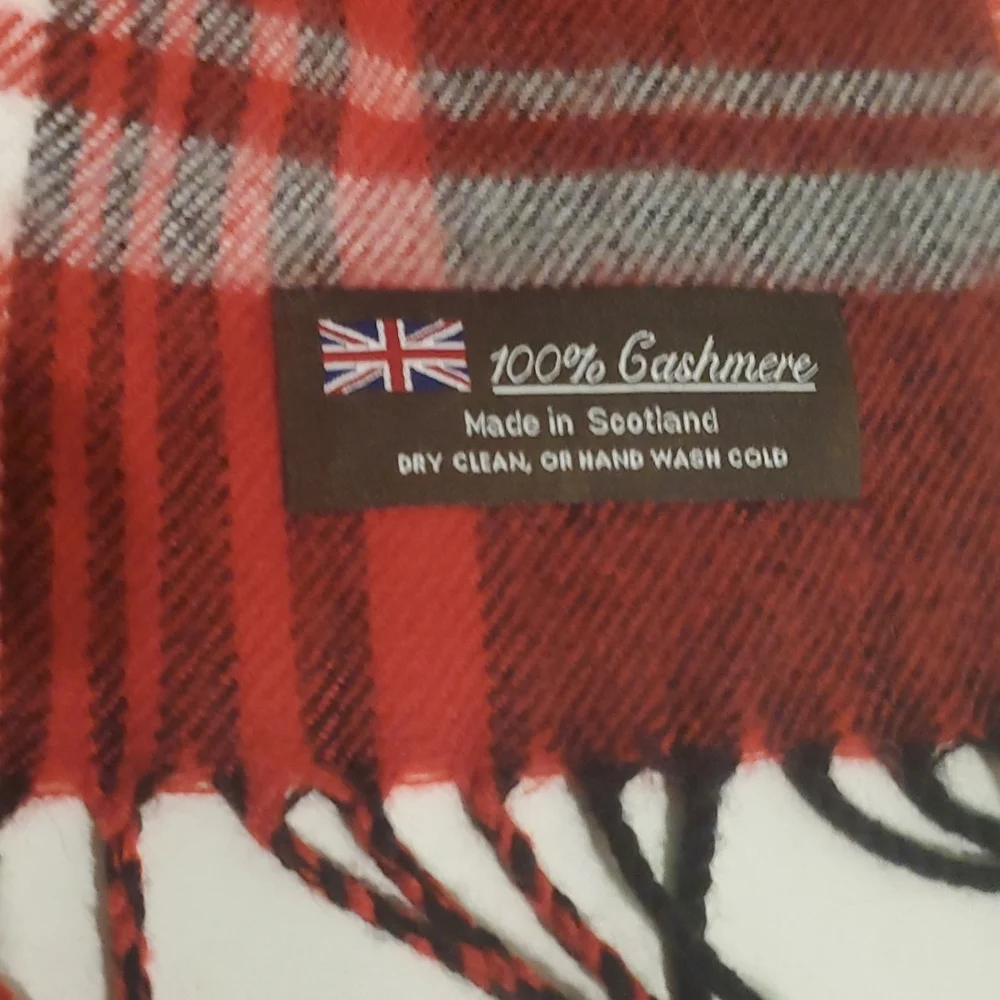 Unisex cashmere red & grey plaid winter scarf